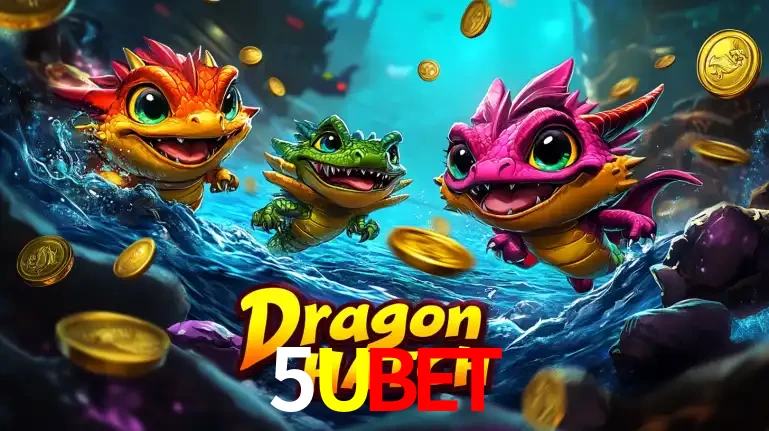 Arte promocional do jogo Dragon Hatch com três adoráveis dragões bebês nadando entre moedas de ouro, um dos slots mais divertidos para jogar no cassino 5UBET.